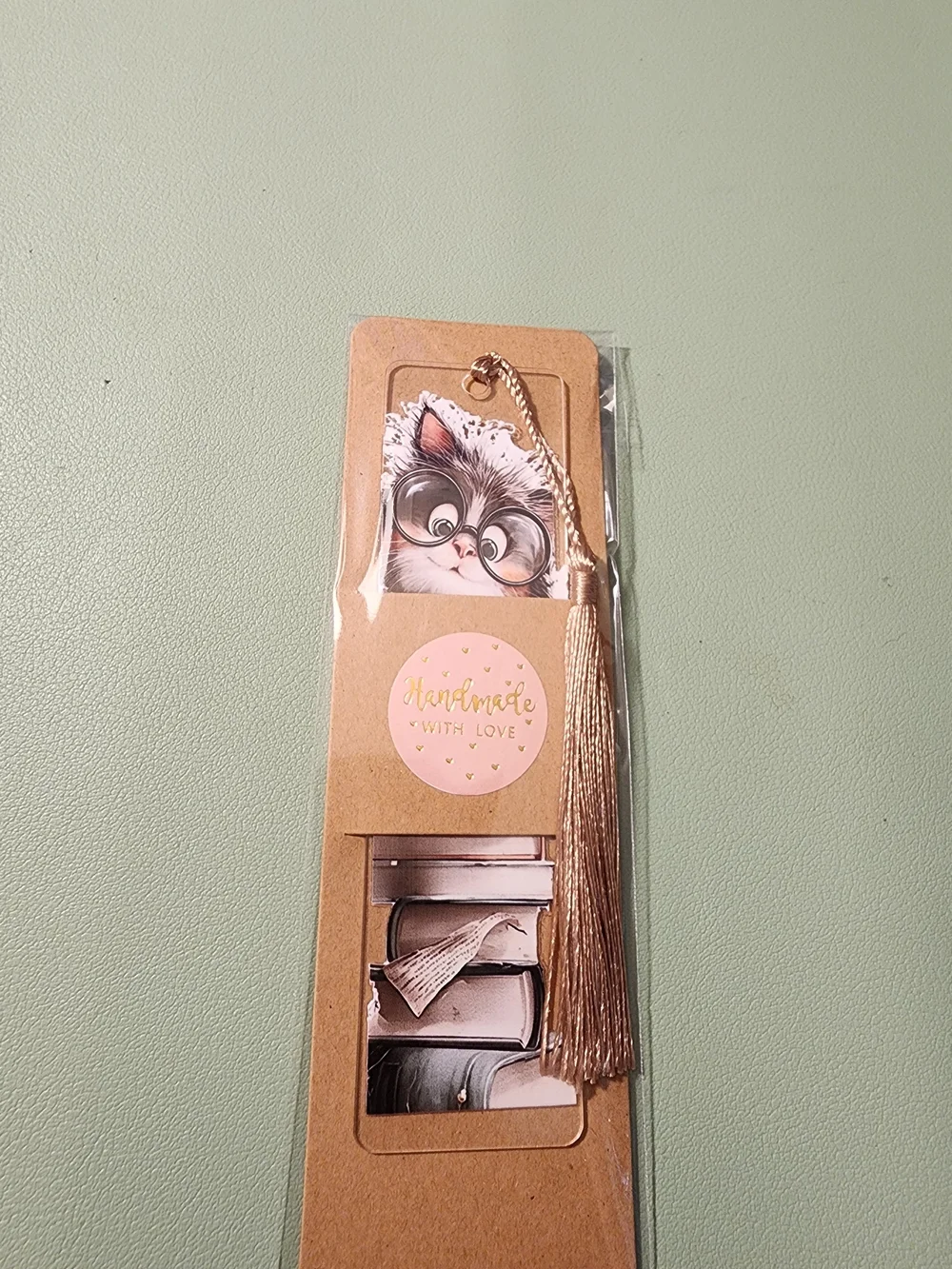 Cute Cat Bookmark with Books and Tassel